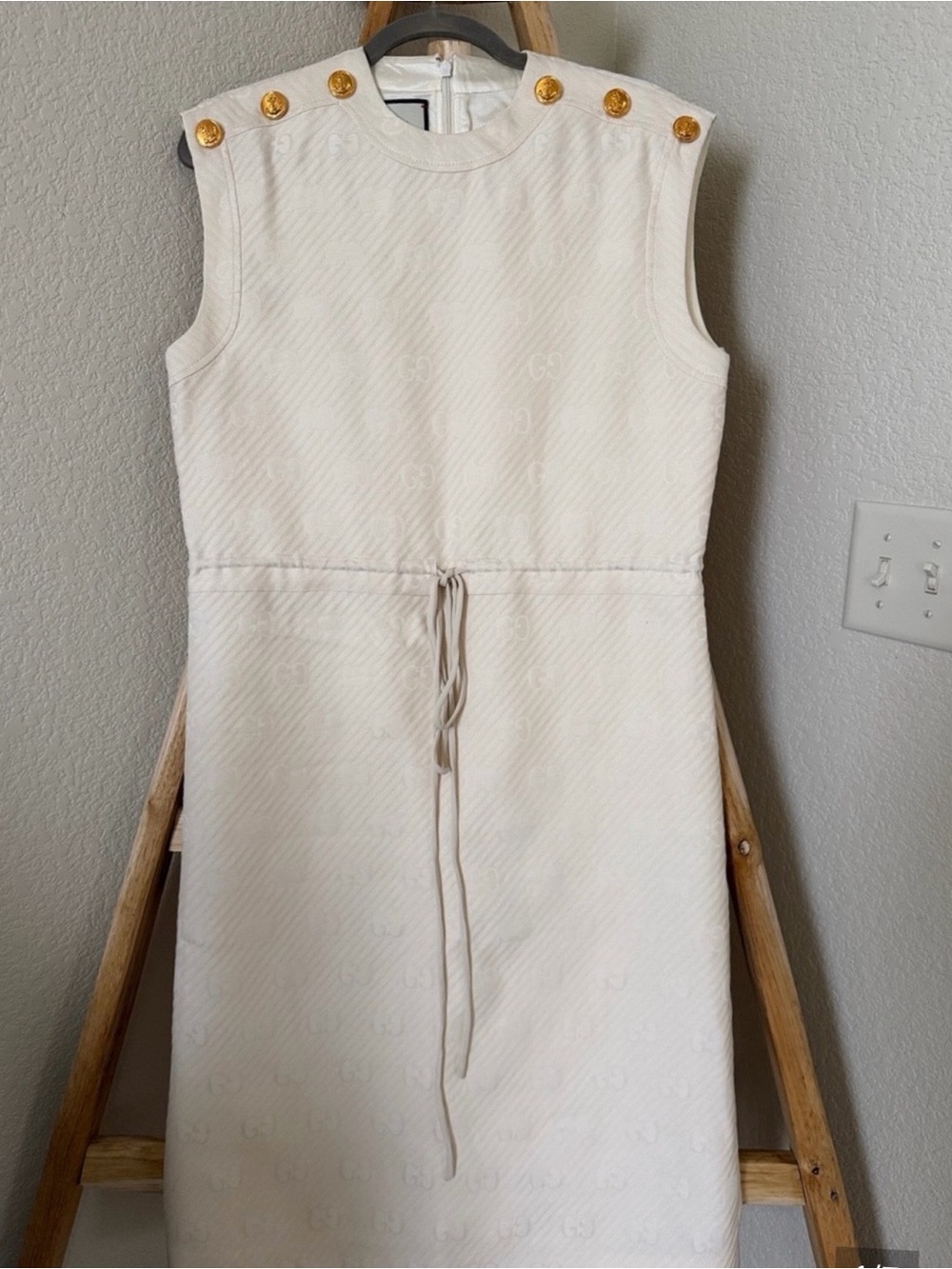 Authentic Gucci GG Monogram Wool & Silk Anchor Button Midi Dress